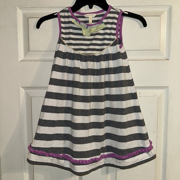 Matilda Jane Girl Size 6 Vanilla‎ Swirl Dress The Adventure Begins Gray Stripes - Picture 2 of 9